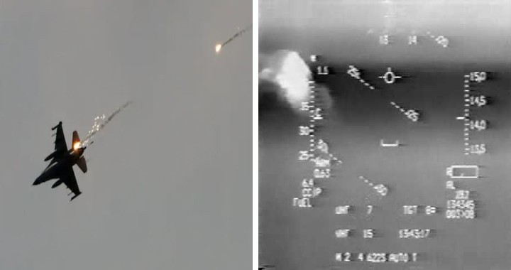 Videos of U.S. Air Force and U.S. Navy Fighter jets evading enemy SAM missiles in combat