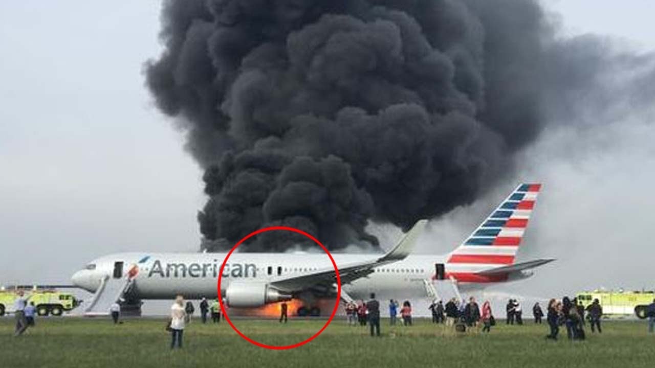Watch: American Airlines on fire on Chicago runway