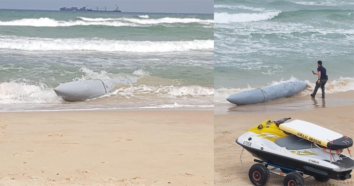 Mystery external fuel tank of Fighter jet washed up on coast of Israel