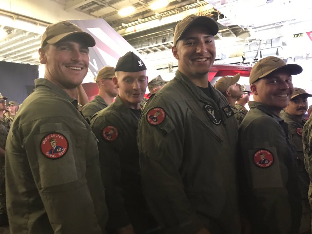 U.S. Navy Is Investigating Sailors for wearing unofficial 'Make Aircrew Great Again' Patches during Trump visit