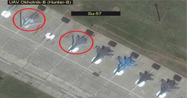 Satellite imagery Spotted Russia's S-70 Okhotnik-B UCAV and SU-57 at Military Test Facility
