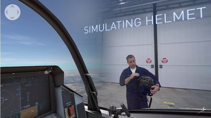 The best part of the video, however, is when Wilson uses the 360-degree nature of the video to show how the F-35 helmet projects an augmented reality view across the pilot’s field of view. The video simulates the viewer actually sitting in the F-35 cockpit, with colored icons denoting aircraft in the and targets on the ground. This allows the pilot to maintain situational awareness while continuing to remain focused on flying the aircraft.
