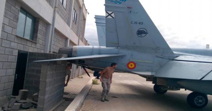 F/A-18 Hornet fighter jet damaged after hitting wall due to Technician mistake at Gando Airbase