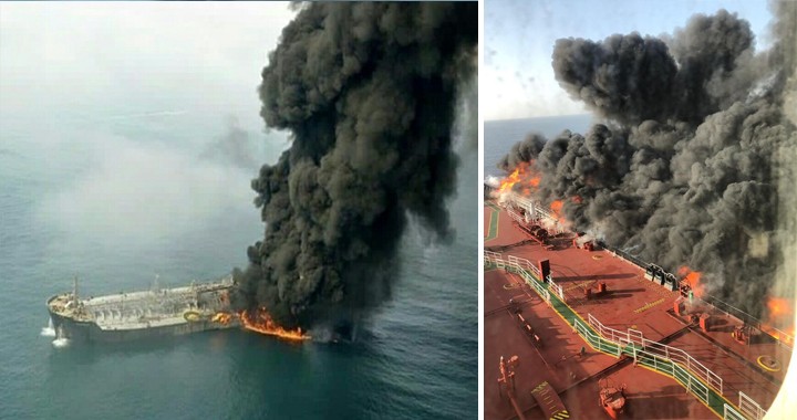 Two Tankers on fire off the coast of Iran after apparent torpedo attack