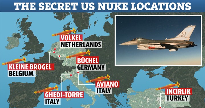 Secret locations of 150 US nuclear weapons in Europe are accidentally leaked in Nato report 