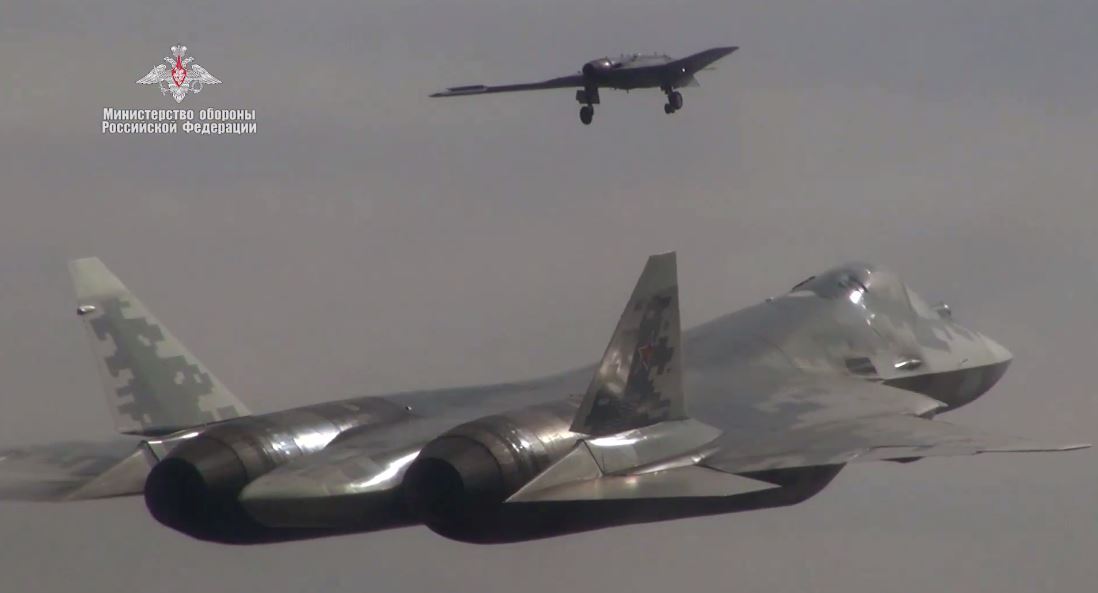 Russian MOD Released Video Of New Su-70 Okhotnik-B UCAV Flying With Su-57 For The First Time