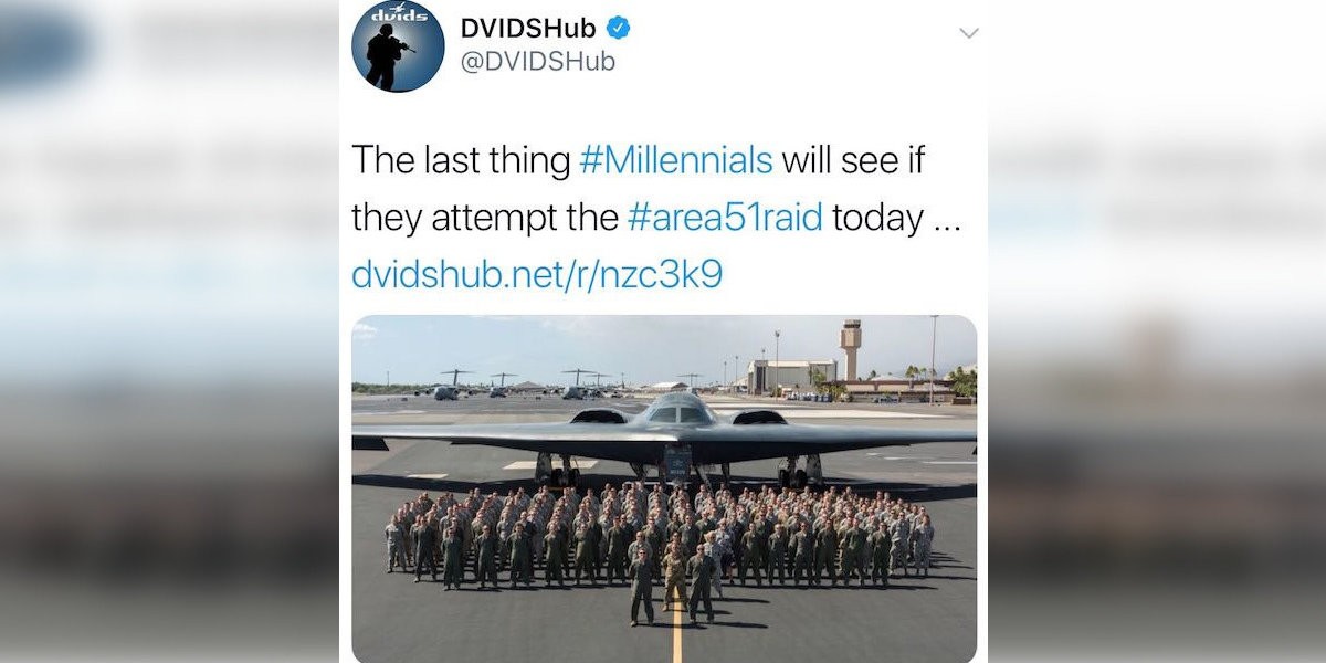 DoD Deletes Tweet That Joked About Bombing Millennials Trying To Storm Area 51