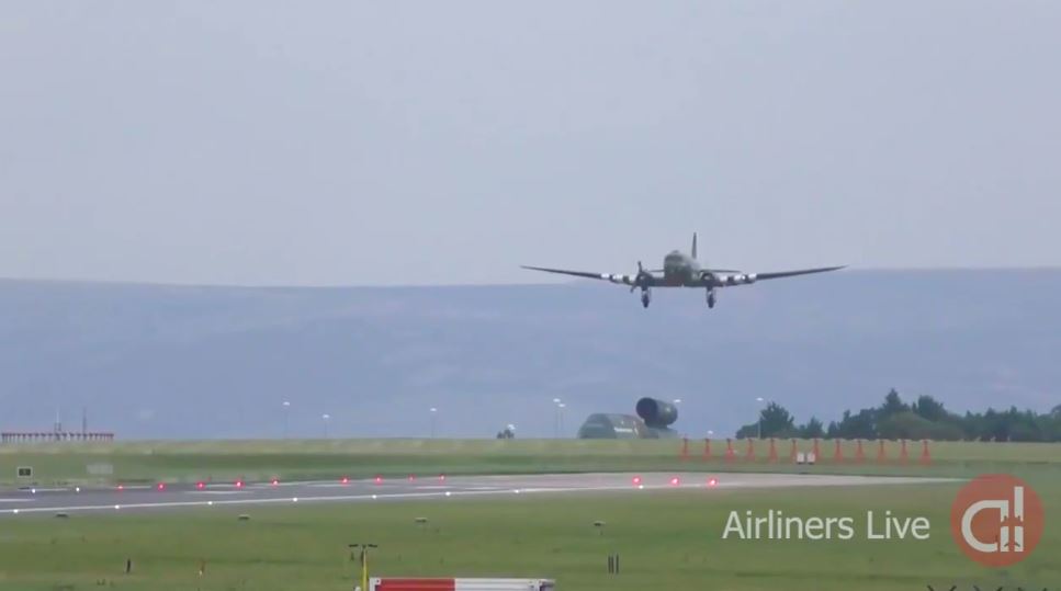 Royal Air Force Douglas Dakota III plane performed an emergency landing after engine problems