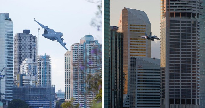 RAAF Aircraft Low-Level Flying Displays Over Brisbane For Sunsuper Riverfire 2019