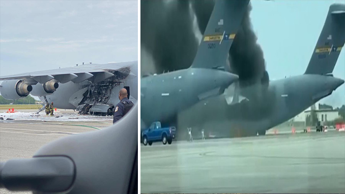 USAF C-17 Airlifter Catches Fire on Runway At The Joint Base Charleston