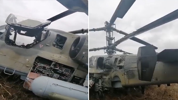 Russian Air Force Kamov Ka-52 Helicopter Hit by Ukraine MANPADS 
