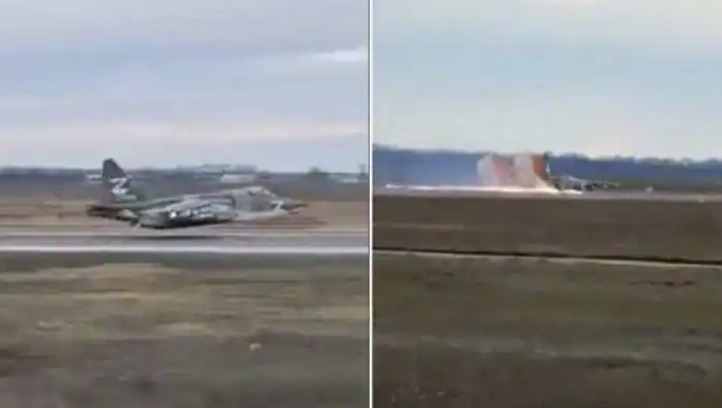 Watch: Russian Su-25 Perform Belly Landing After Bombing Ukrainian Position 