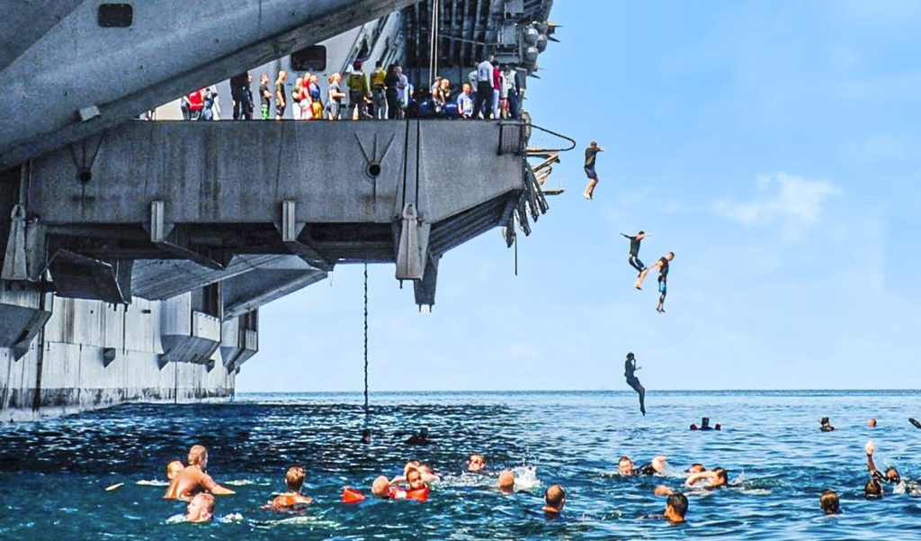 Watch: U.S. sailors Jumping Off a Navy Aircraft Carrier into the Sea